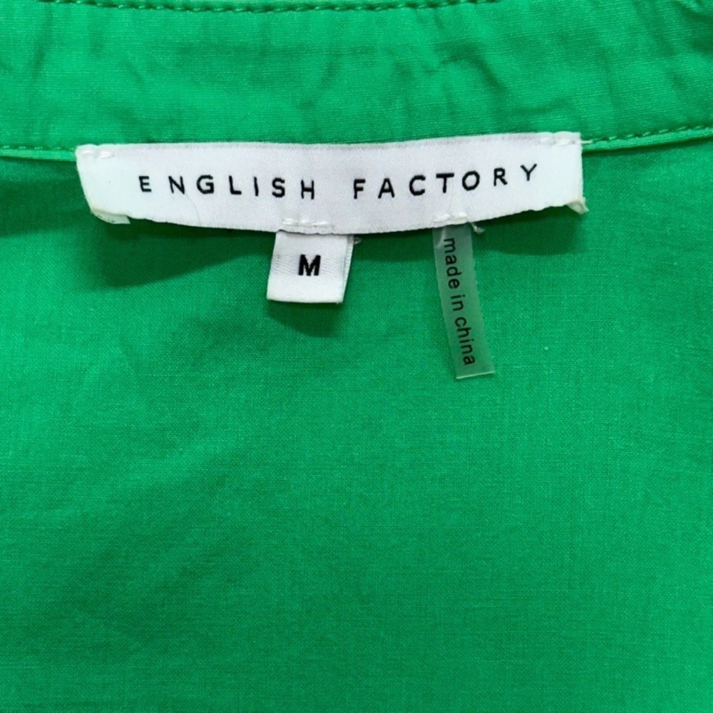 English Factory Cotton Poplin Puff Sleeve Midi Dress M Kelly Green Preppy - Picture 6 of 10